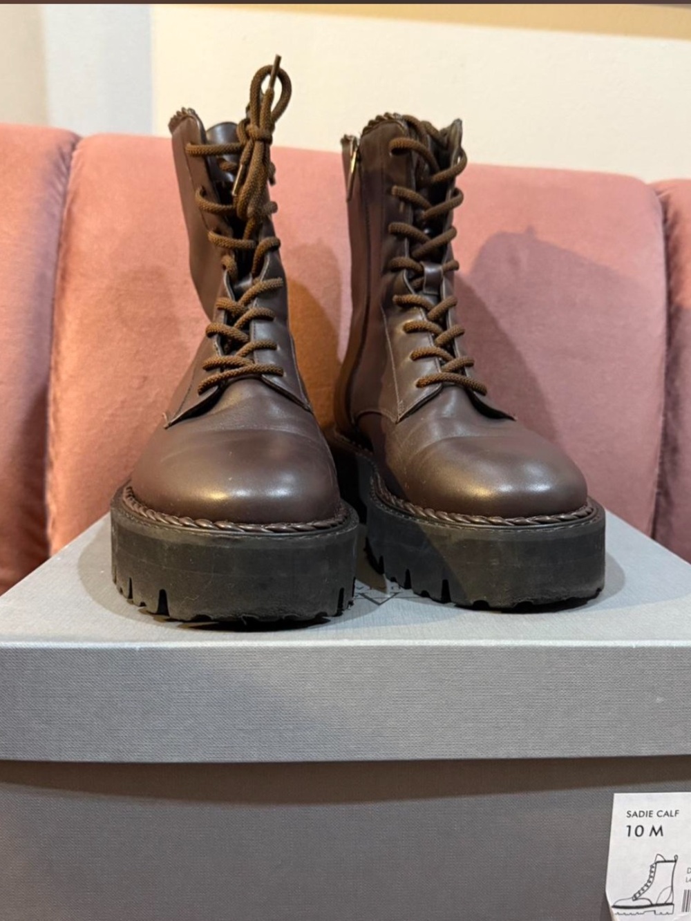 Aquatalia Brown leather combat boots with chunky sole, weatherproof